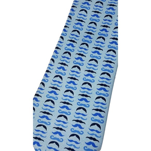 Tailorbyrd Collection Silk Tie Blue Mustache Pattern For Men - Picture 3 of 8